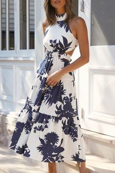 Details: Material: Cotton Style: Fashion, Street Pattern Type: Print Element: Backless Neckline: Mandarin Collar Silhouette: A Line Sleeve Length: Sleeveless Dresses Length: Ankle Length Fit Type: Loose Size(in) Bust Waist Dresses Length S 33.1 26.8 48.4 M 34.6 28.3 48.8 L 36.2 29.9 49.2 XL 37.8 31.5 49.6 Tips:Due to the many variations in monitors, the color in the image could look slightly different, please take physical design and color shall prevail.Please allow 0.4"-1" differs due to manual Silhouette Mode, Backless Midi Dress, Line Dresses, Printed Halter Dress, Sleeveless Dresses, A Line Dresses, Backless Maxi Dresses, Halterneck Dress, Waist Dress