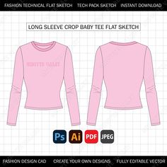 the long sleeve crop top tee shirt design is shown in pink and features an image of a