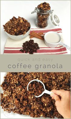 coffee granola with cinnamons and milk on the side