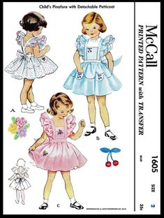 1605 McCall's Girl's Pinafore Petticoat Vintage Fabric Sewing Pattern Pick 2-4-6 | eBay 1950s Girls, Girls Pinafore Dress, Girls Pinafore, Patron Vintage, Childrens Sewing Patterns, Dolls Diy, Girls Sundress, Fabric Sewing Patterns, Baby Clothes Patterns