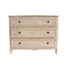 a wooden dresser with three drawers on one side and two knobs on the other