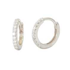 "This finely handcrafted SINGLE huggie hoop dangle earring is composed of 14K solid gold and pavé set with genuine GVS1 quality round brilliant cut natural real Diamonds. This earring also features a secure hinged closure for the ease of taking them on and off. NOTE: This specific listing is for merchandise that we have available in stock & ready to ship. If you are interested in purchasing this item with more 14K gold color options & quantities kindly click the following link for your c Small Silver Hoop Earrings With Halo Design, Adjustable White Gold Small Hoop Huggie Earrings, Sterling Silver Huggie Earrings With Halo Design For Gift, White Gold Huggie Earrings With Lever Back, Silver Small Hoop Earrings With Halo, Silver Round Halo Huggie Earrings, Silver Round Huggie Earrings With Halo, Sterling Silver Huggie Hoop Earrings With Halo, Silver Halo Huggie Earrings