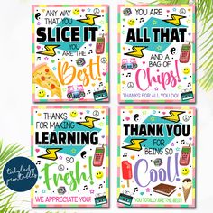 four thank you cards with different phrases and words on them, all that is best