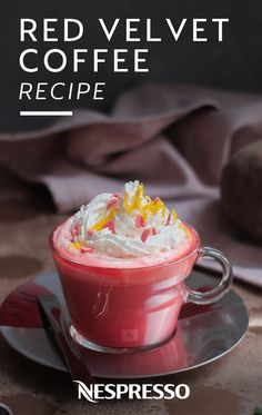 red velvet coffee recipe with whipped cream and sprinkles