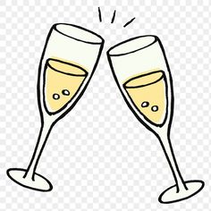 two glasses of champagne toasting with bubbles clipart