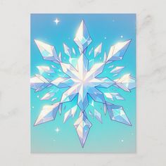 a snowflake on a blue and white background with stars in the sky behind it