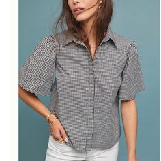 Beautiful Top!! Great With A Skirt, Dress Pants, Or Jeans! Wear Whatever Your Heat Desires! With This...You Will Never Go Wrong!!! Chic Gray Cotton Blouse, Eyelet Sweater, Gingham Blouse, Embroidered Tunic Top, Sleeveless Tee, Tunic Tank Tops, Gingham Print, Anthropologie Top, Floral Print Blouses