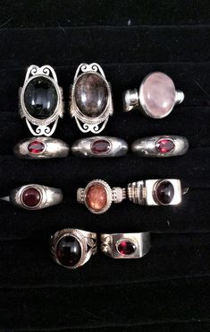 Size 8 or 8.25 Sterling Silver Ring, Garnet. Sunstone, Green or Watermelon Tourmaline free US ship Maximalist Rings, Silver Rings Aesthetic, Silver Ring Stack, Vintage Gemstone Rings, Silversmith Rings, Silver And Gold Jewelry, Sliver Ring, Funky Rings, Eclectic Jewelry