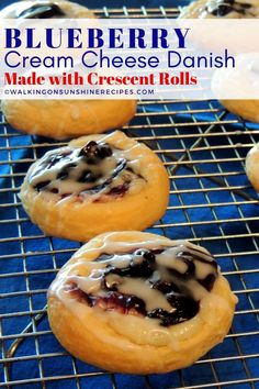 blueberry cream cheese danish made with crescent rolls on a cooling rack, ready to be eaten