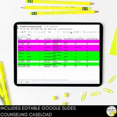 an image of a tablet with google slides on it and pencils next to it