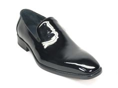 Style: 259-310P-Black Elegant Patent Leather slip-on loafer from Carrucci features a stitched welt! Great for denim and formal occasions alike! Luxury Patent Leather Loafers For Semi-formal Events, Formal Black Slip-ons, Black Slip-on Formal Loafers, Formal Black Slip-on Loafers, Black Slip-on Loafers For Formal Occasions, Formal Fitted Round Toe Slip-ons, Black Goodyear Welted Slip-ons For Work, Black Goodyear Welted Slip-ons, Black Plain Toe Loafers For Formal Occasions