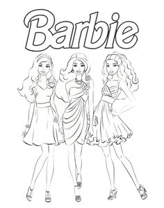 three girls in dresses with the word barbie on it, and the words barbie above them