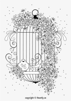 a bird cage with flowers and birds in it