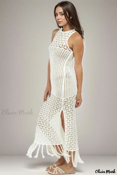 Olivia Mark - Relaxed Resort Wear Maxi Dress Fitted White Maxi Dress For Beach, White Fitted Maxi Dress For Beach, Fitted White Beach Dress Cover-up, White Fitted Beach Dress Cover-up, Fitted White Beach Dress For Cover-up, Fitted White Summer Beach Dress, White Fitted Summer Beach Dress, White Fitted Maxi Beach Dress, Casual Off White Maxi Dress For Beach