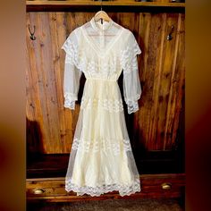 Beautiful, Purchased 40 Years Ago For My Wedding. Size 11/12 Never Worn Size 5/6 Worn Once Color; Cream Each Dress Has A Very Small Hole In The Lace. Can Likely Be Repaired. Cannot Be Seen When Worn. Lace Over Satin Lining Off White Lace Wedding Dress For Spring, Fitted Vintage White Lace Dress, Off-white Wedding Dress With Lace Trim, Off White Wedding Dress With Lace Trim, Vintage Victorian, Historical Fashion, My Wedding, High Collar, 40 Years