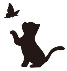 a cat and a butterfly are silhouetted against a white background