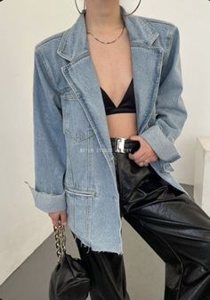 Denim Blazer Jacket, Streetwear Outfit Ideas, 90s Style, Grunge Style, Looks Style, Mode Inspiration, Outfits Casuales, Casual Jacket