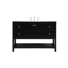 an image of a bathroom vanity with two sinks and drawers in black finish on white background