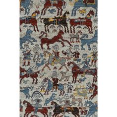 This hand-knotted wool 5x8 rug from Rug & Kilim’s Burano collection is inspired by tribal and Caucasian pictorial rugs with a particular love of human and horseback rider representations in folk art and figural illustrations.  On the Design:   The field features horseback warriors in rich, warm primary colors against a blue border and beige field alike—a depiction of old-world culture and rustic charm exemplary of this collection’s look at the most important histories of folk art. Admirers of the craft will further appreciate an especially soft, comfortable texture and beauty inherent to the Ghazni wool that underscores this piece. It’s an intentional contribution to a classic for a more contemporary level of comfort, and one of the many beauties that makes this collection a sophisticated, 5x8 Rug, Horseback Rider, Horse And Rider, Blue Border, Caucasian Rug, Horse Coloring, World Cultures, Horse Rider, Rustic Charm