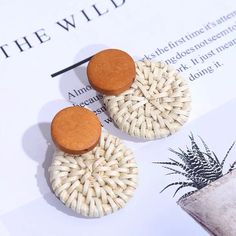 Round White Rattan Knit And Wood Earrings Material: Wood And Rattan Bundle & Save More! No Trades/Holds Please Comment If You Have Any Questions! White Handwoven Earrings For Summer, White Woven Beach Jewelry, Casual Handmade Beige Earrings, White Earrings For Beach And Spring Season, Handmade Cream Earrings For Beach, Casual Brown Earrings For Summer, Beige Woven Earrings For Beach, Casual Beach Earrings For Spring, Bohemian White Circle Earrings