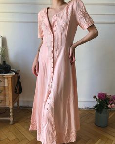 Vintage pink button up maxi dress Size: 8, length 128cm, waist 38cm, bust 43cm Chinese Inspired Dress, Button Up Maxi Dress, First Second, Style Clothes, Inspired Dress, 1960s Vintage, Dress Clothes For Women, Vintage Pink, Pink Dress