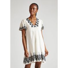 Liberty Embroidered Mini Dress - White | RAFFYA | Wolf & Badger Chic Embroidered Linen Dress, Chic Linen Dresses With Embroidery, White Embroidered Chic Dress For Vacation, Summer V-neck Dress With Geometric Embroidery, Contemporary Clothes, Embroidered Mini Dress, June Birthstone Jewelry, Pearl Jewellery Earrings, Alternative Wedding