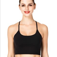 Product Details Fabric Type: 75% Polyester, 25% Spandex Underwire Type: Wire Free Strap Type: Compression Black Sports Bra With Built-in Bra And Minimal Stretch, Seamless Black Sports Bra With Minimal Stretch, Black Seamless Tops For Pilates, Seamless Black Tops For Pilates, Black Seamless Tank Top Sportswear, Black Seamless Sportswear Tank Top, Black Seamless Tank Top For Sports, Black Sports Bra With Seamless Construction, Black Stretch Tank Top For Pilates