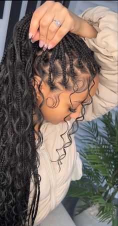 Boho Braids Box Braids, Box Braids Boho Curls, Braided Hairstyles For Black Women With Curls, Boho Knotless Braids Human Hair Hairstyles, Teaira Walker Braids, Bohemian Braid Hairstyles, Braids For Black Women Wedding, Bohemian Twists With Curls, Goddess Braids Wedding