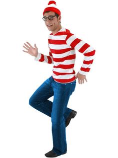 a man in a red and white striped shirt is dancing