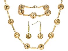 Off Park® Collection, Gold Tone Ball Station Necklace, Earring, &  Bracelet Set. Necklace Measures Approximately 18.0"L x 0.56"W. Lobster Claw Closure. Bracelet Measure Approximately 8"L x 0.56"W. Lobster Claw Clasp Closure. Earring Measures Approximately 1.70"L x 0.56"W. Fish Hook Backings. Gold-tone Metal Jewelry With Round Beads, Yellow Gold Metal Jewelry With Round Beads, Set Necklace, Station Necklace, Lobster Claws, Fish Hook, Bracelet Set, Lobster Claw, Jewelry Set