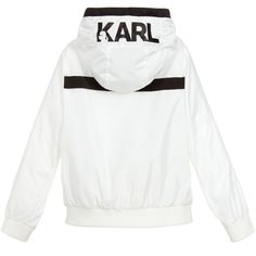 ✨ Elevate your little one's style with our latest addition to the Fashion Kids Collection by Karl Lagerfeld! Introducing the ultimate blend of fashion and functionality: our white zip-up jacket featuring the iconic Karl logo on the hoodie. 💫 With sleek black stripes adorning the chest and a modern design of nested rectangles on the pockets, this jacket exudes sophistication at every angle. Crafted from 100% polyester, it offers breathability while keeping your mini fashionista protected with its water-resistant finish. 🌧️ The ribbing detail on the sleeves and bottom, consisting of 98% polyester and 2% elastane, ensures a snug fit and adds a touch of sporty charm. Available in sizes ranging from 2 years to 16 years, it's the perfect statement piece for every young trendsetter. Don't just Karl Lagerfeld Kids, Striped Hoodie, Baby Boy Romper, Boys Romper, Boys Accessories, Baby Girl Romper, Coat Design, Boys Top, White Hoodie