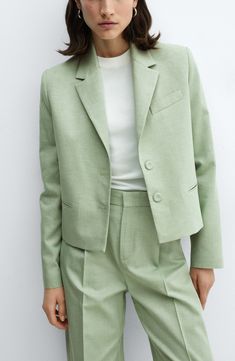 A breezy linen-kissed blend lends warm-weather charm to straight-leg pants fashioned with clean creases. Zip fly with hook-and-bar closure Front slant pockets Partially lined 45% cotton, 44% lyocell, 11% linen Machine wash, line dry Imported Hoco Dress, Mango Outlet, Blazer Beige, Pant Suit, Dress Inspo, Colored Pants, Cropped Blazer, Blazer And Shorts, Total Look