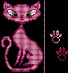 a pink cat with green eyes sitting on top of a black background