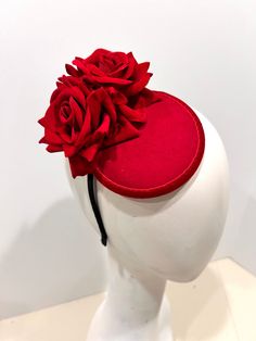 Flower Fascinator - Rose headpiece- Horse Show- Ascot- Wedding - Derby -Polo Match Hello, Made and ships in 1 business day.       This red rose fascinator was hand made with a 2 roses from 3" wide.   It's made off to the side on a 4.5" felt with velvet edge base.   It's on a skinny black satin covered headband that is adjustable to fit any head size and very comfortable.   Plus, when you take it off your hair is not flattened and there is no hat hair! -------------------------------------------- Kentucky Derby Formal Costume Headband, Formal Hair Accessories With Handmade Flowers For Kentucky Derby, Formal Costume Hats And Headpieces With Handmade Flowers, Adjustable Fascinator With Handmade Flowers For Events, Formal Fascinator With Handmade Flowers On Headband, Formal Fascinator With Handmade Flowers, Flower Hair Accessories For Kentucky Derby Party, Formal Handmade Flowers Fascinator Headband, Kentucky Derby Flower Hair Accessories For Party