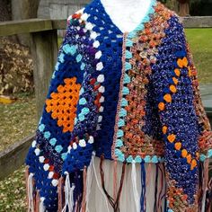 Found Things Art Jackets & Coats | Artisan Poncho Boho Custom Made Crochet Shawl - Poshmark Granny Square Poncho, Boho Poncho, Crochet Poncho, Handmade Boho, Crochet Shawl, Sweater Weather, Crochet Scarf, Granny Square, Custom Made