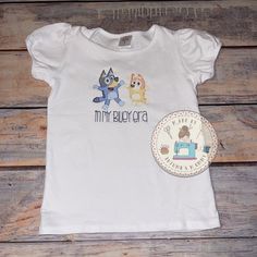 Available for both boys and girls! Makes a cute sibling set  If personalization is desired please type in what text is needed, if none write n/a or no  If you have any questions please reach out! Blue Dog, Girls Graphic Tee, Shirt Embroidery, Movie Characters, Girls Tshirts, Family Vacation, Toddler Girl, Boy Or Girl, Baby Girl