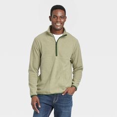 Make cool-weather days more comfortable with this Polar Fleece Half-Zip Sweatshirt from Goodfellow & Co™. Made from midweight fleece fabric with spandex, this long-sleeve sweatshirt offers all-day cozy comfort. Plus, it's designed with a stand-up collar and a front half-length zipper for versatile styling, while two front seam pockets lend functional appeal. Featuring a solid hue with contrasting trimming, you can pair it with different jeans, shorts or cargo pants for versatile outfit options. Winter Outdoor Fleece Sweater, Winter Fleece Sweater For Outdoor Activities, Fleece Sweater For Outdoor Activities, Half-zip Winter Sweatshirt For Outdoor Activities, Cozy Fleece Sweatshirt For Outdoor Activities, Casual Fleece Sweater For Outdoor Activities, Long Sleeve Fleece Sweatshirt For Outdoor Activities, Fleece Long Sleeve Sweatshirt For Outdoor Activities, Fleece Long Sleeve Sweater For Outdoor