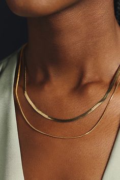 Double Layer Herringbone Necklace by Anthropologie in Gold, Women's, Gold/Plated Brass Gold Jewlry, Dainty Gold Jewelry, Double Necklace, Gold Necklace Simple, Silver Gold Jewelry, Herringbone Necklace, Stacked Necklaces, Gold Jewelry Simple, Mom Jewelry