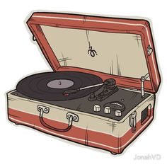 an open suitcase with a record player inside