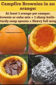 an advertisement for campfire brownies in an orange with pictures of the inside and outside