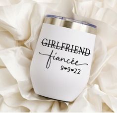 a white wine glass with the words girlfriend fance on it and a black ink marker