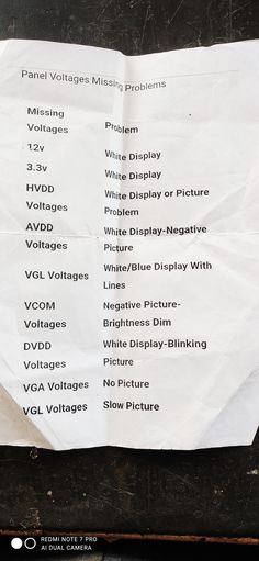 a piece of paper with some writing on it that says final voltages missing problems