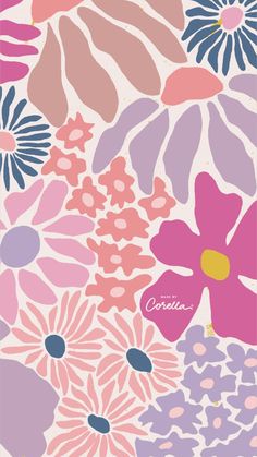 the back side of a phone case with colorful flowers and leaves in pink, blue, purple