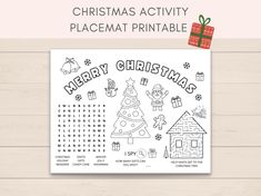 a christmas activity placemat printable for kids to color and play on the table