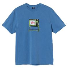 a blue t - shirt with an image of a television on it