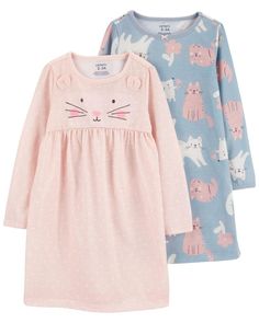 Sweet dreams are on the schedule in these soft and cozy nightgowns. Kid Kid, Carters Size Chart, Girls Nightgown, Cute Cat Face, Nightgown Sets, A Cute Cat, Girls Sleepwear, Carters Girl, Girls Pajamas