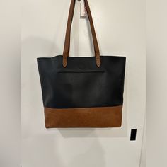 2 In 1 Tote Bag, Perfect For Work Or School. Vegan Leather! Black And Tan Color Combo Black Satchel With Snap Closure For Daily Use, Casual Black Hobo Bag With Leather Handles, Brown Tote Shoulder Bag With Snap Closure, Black Hobo Bag With Snap Closure For Everyday, Brown Shoulder Bag With Snap Closure For On-the-go, Everyday Black Hobo Bag With Snap Closure, Black Bags With Snap Closure For Shopping, Black Rectangular Satchel With Snap Closure, Black Travel Bag With Snap Closure