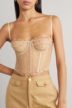 Blush Love Parade silk-blend satin-trimmed lace bustier top | GUCCI | NET-A-PORTER Bustier Top Outfits Classy, Braidsmaid Dress, Net Corset, Bustier Top Outfits, Gucci Love Parade, Braidsmaid Dresses, Love Parade, Lace Bustier Top, Structural Design