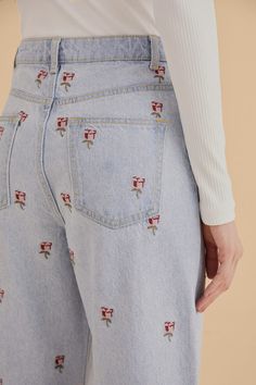 Rose Embroidered Denim Pants Embroidered Denim Nordstrom, Bloomcore Fashion, Embroidary Jeans, Embroidered Jeans Outfit, Embroidery Denim, Spring Capsule, Style Goals, Fall 24, Romantic Outfit