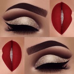 10 Makes Lindas Para o Natal » Pausa para Feminices Makeup Bibir, Maquillage Kylie Jenner, Red Lipstick Looks, Makeup Cantik, Make Up Designs, Makeup 2018, Video Makeup, Glitter Eye Makeup